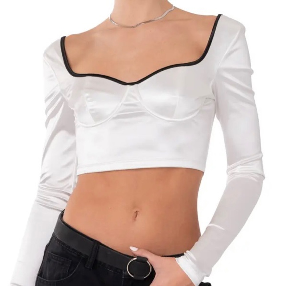 Edikted Long Sleeve Satin Corset Crop Top